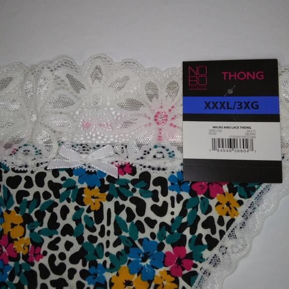 NEW Set of 3 No Boundaries Microfiber Lace Thongs XXXL 3XL Leopard Print Floral - Picture 3 of 12
